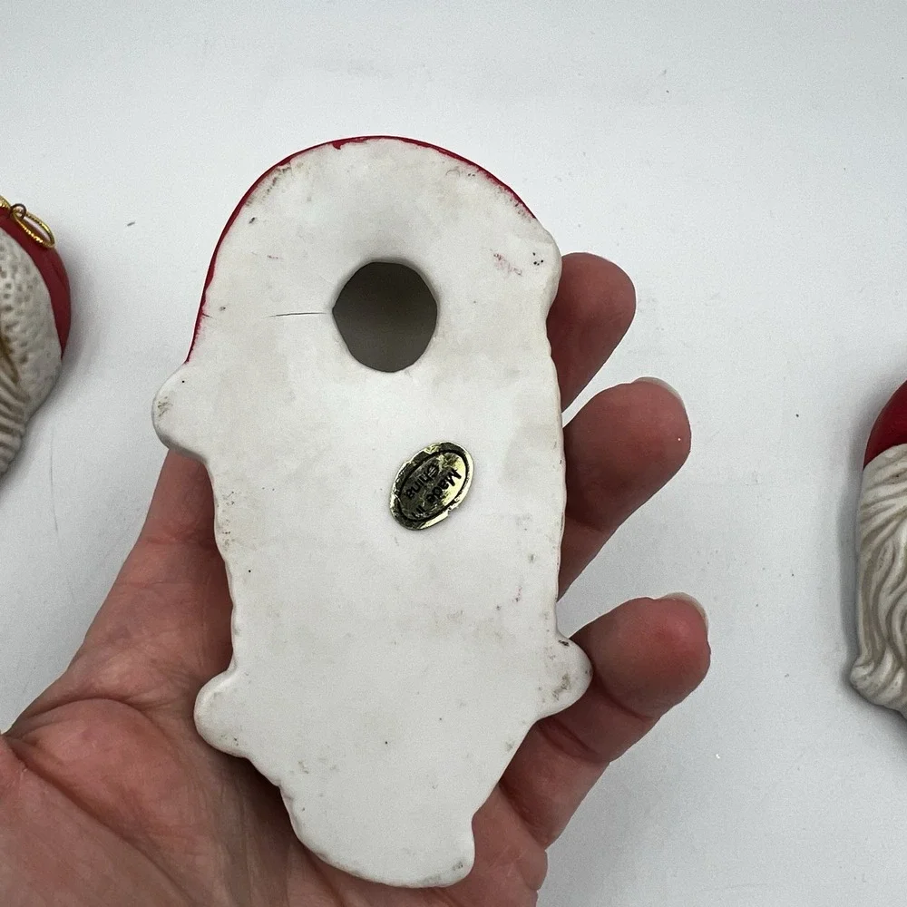 Lot of 4 Vintage 90's Ceramic Painted‎ Santa Head Christmas Ornaments Classic